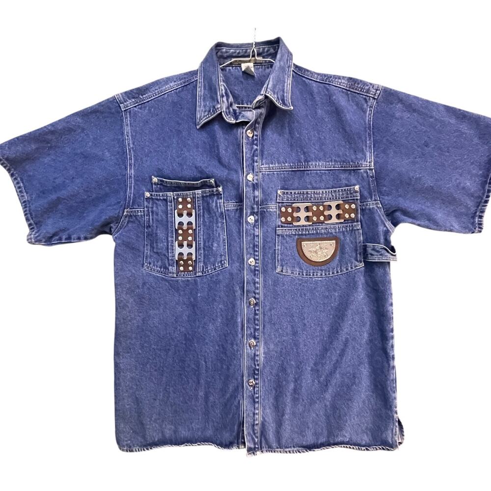 Paco Denim Shirt Mens XL Oversized Studded Y2K Western Workwear Blue
